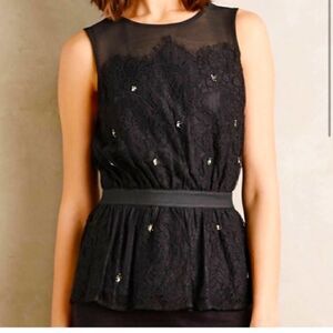 Meadow Rue embellished lace peplum top